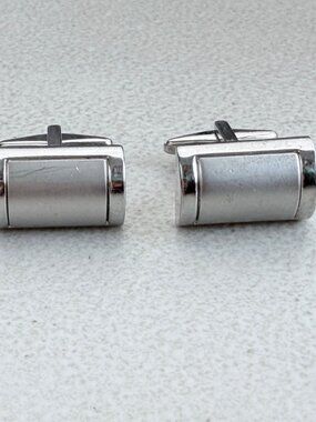Vintage Half Cylinder Cuff Links 70s Silver Tone Geometric Bullet Cuff Links  Co